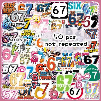 50pcs Creative Internet Trending Digital Graffiti Funny 67 Personalized Waterproof Guitar Helmet Luggage Stickers