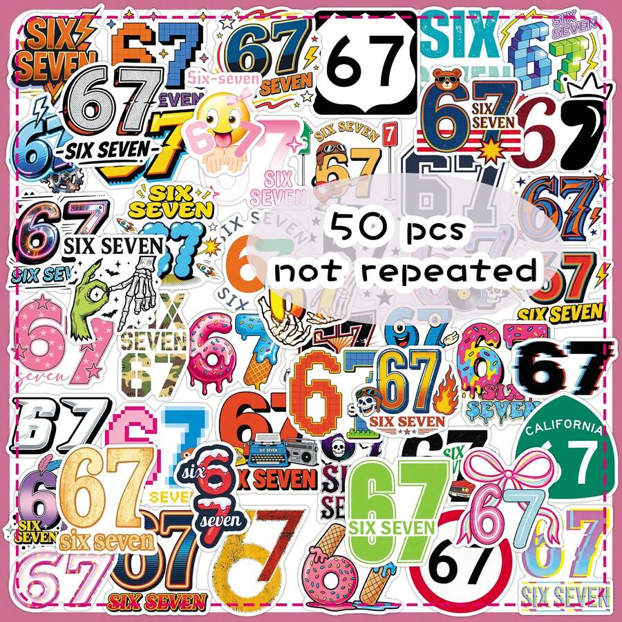 50张创意网络流行数码涂鸦趣味67个性化防水吉他头盔行李贴纸 - 彩色 - 查看 1