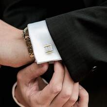1 Pair Gold Square & Silver Grid Crossed Copper Alloy Men's Cufflinks, Delicate & Fashionable - Gold - View 3