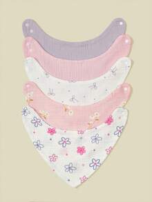 5pcs/Set Celemek Bayi, Celemek Air Liur Katun Muslin Lembut, Motif Bunga & Hewan untuk Bayi Laki-laki & Perempuan - MultiWarna - View 2
