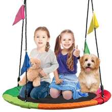 JCH-Columpio de platillo de 40 pulgadas para niños al aire última intervensión columpio de árbol capacidad de peso de 700 libras tela Oxford 900D impermeable patio trasero columpio redondo resistente - Negro - Ver 1