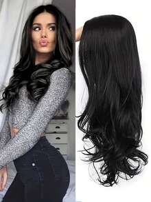 Ladies Long Wavy Synthetic Party Hairpiece - Suitable For Everyday Parties - Heat Resistant Fiber - Gender Neutral - One Size Fits All - 100% Density - Loose Wave Style - Suitable For All Ethnicities - Black - View 1