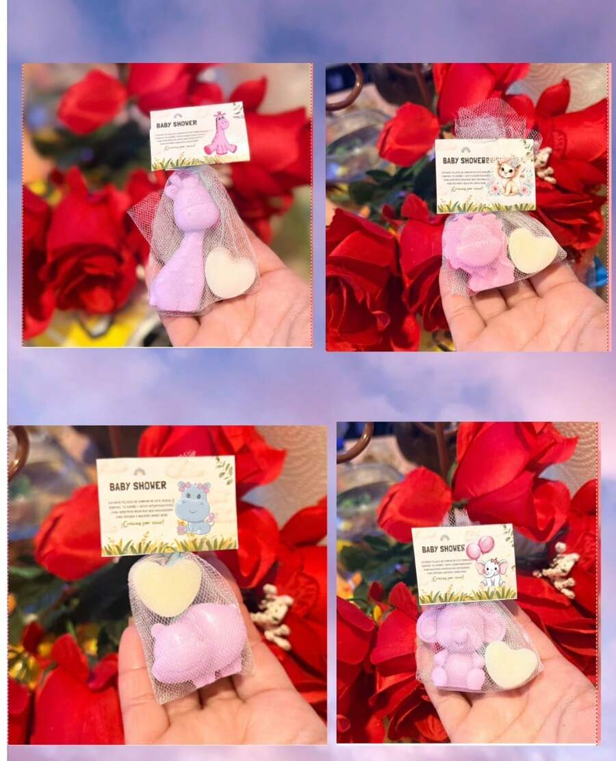 30 jabones pequeños para recuerdo baby shower safari Leon jirafa elefante - De todos rosa - Ver 1