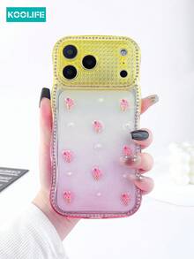 1pc Wavy Edge Diamond Gradient Phone Case With Epoxy 3D Ice Cream & Pearl, 2.0mm TPU Soft Cover, Raised Lens Protection Shockproof Stylish Design Case, Compatible With IPhone 17/17 Pro/17 Pro Max - Strawberry Ice Cream Gradient Powder - View 1