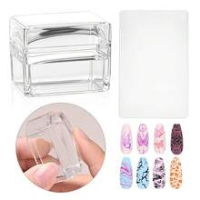 2pcs Wipeable Silicone Stamp With Scraper Set, High-Precision Multi-Functional Transfer Plate, Nail Art Tool - Suitable For Both Salons And Personal Use - Clear - View 2