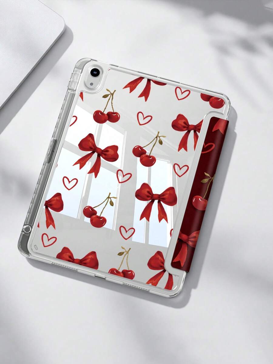 Cherry Style Silicone Cherry Bow Acrylic Crystal Protective Case, Compatible With Ipad Air 8(M4) 2026 (11-Inch), Air 8(M4) 2026 (13-Inch), 11/ 10/ 9/ Air 7/11 Inch/ Air 5/Kindle Paperwhite 11 Inch, Galaxy Tab A9 Plus, 3+Y Foldable Anti-Bend, Silicone Reinforced Corners, Auto Wake/Sleep, Pen Slot, Multi-Angle Stand Perfect Daily Protection, Spring Birthday Gift