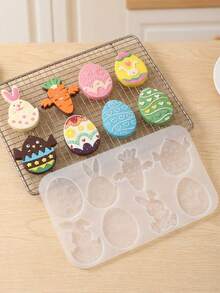 1/2pcs Easter DIY Hatching Bunny Egg Chocolate Silicone Mold, Festival Decoration Pendant Resin Mold, Full-Panel Easter Egg Bunny Silicone Mold For Pendants And Decorations - White - View 3
