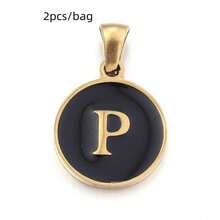 2pcs/Pack Stainless Steel Single-Sided Round English Letter Pendant, Fashionable Minimalist English Letter Pendant Necklace Accessory, DIY Jewelry Making Pendant - Black - View 27