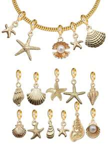 5/10件装混合金色海洋主题吊坠串饰，适用于欧美手链DIY串饰珠子 - 金色海洋 - 查看 1