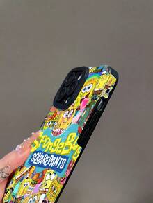 1 pieza Funda protectora de teléfono con patrón de rayas verticales y letra de diseño de dibujos animados Creative SpongeBob de pantalla completa, compatible con Samsung/Apple 17/16/15/14/13/12/11Pro Max/12Pro/14Plus y otros modelos - Multicolor - Ver 7