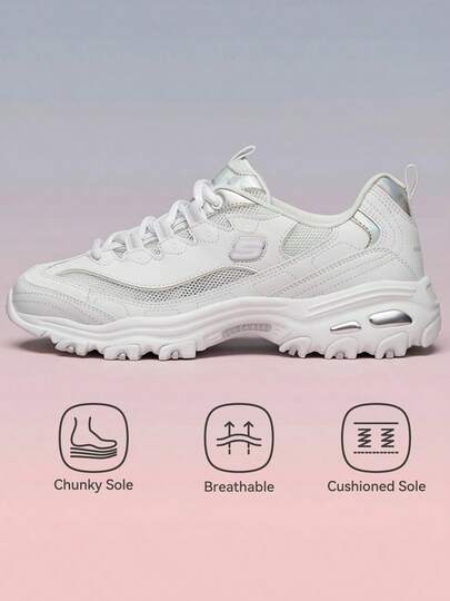 Skechers D'LITES 1.0 Series Casual Shoes, White Retro Holographic