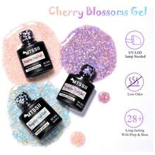 Mtssii 1瓶7毫升裸粉色樱花闪粉凝胶指甲油，闪亮花朵亮片凝胶指甲油，春夏美甲半永久可卸美甲UV凝胶指甲油，情人节美甲用品，家用和沙龙适用 - 彩色 - 查看 9