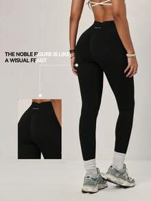 PinkTip 1件装女士纯色弹力骑行运动紧身裤，收腰显瘦，舒适贴身，适合户外、徒步、瑜伽、健身、跑步等运动。 - 黑色 - 查看 2