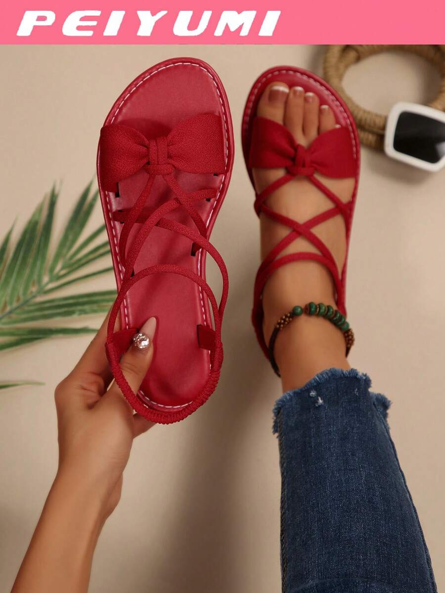 PEIYUMI Women's Fashion Sandals, Elegant Bow And Criss-Cross Strap Design, Comfortable And Versatile, Suitable For Various Occasions, Multiple Color Options