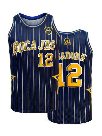 KTYSDE Herrbaskettröja, #12 Blårandig Retrobokstäverbroderad Lös Ärmlös Linne med Rund Hals, Lämplig för basketträning, Match, Sport, Löpning, Fitness, Gatumode,