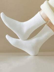 1/4/6 đôi tất nữ giữ ấm, tất cổ ngắn mùa đông, màu trơn, tất ngủ, tất đi trong nhà, tất mềm mại, màu đen trắng trơn, thoải mái, ấm áp và thoáng khí. - Nhiều màu - Xem 3
