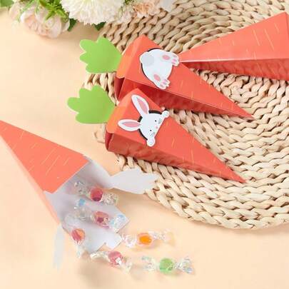 Hộp quà hình tam giác thỏ và cà rốt 12 chiếc dùng trang trí lễ Phục sinh, thích hợp cho năm mới, đám cưới, tiệc Iftar, các dịp lễ hội. Hộp kẹo hoạt hình nhỏ, hộp quà bằng bìa cứng nhiều màu sắc dành tặng bạn bè và người thân.