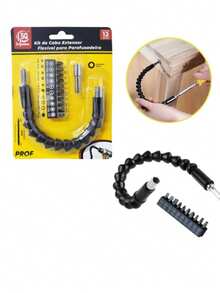 Kit Cabo Extensor Flexível para Parafusadeira 24cm com 10 Bits + Adaptador 42mm - Prata - Visão 1