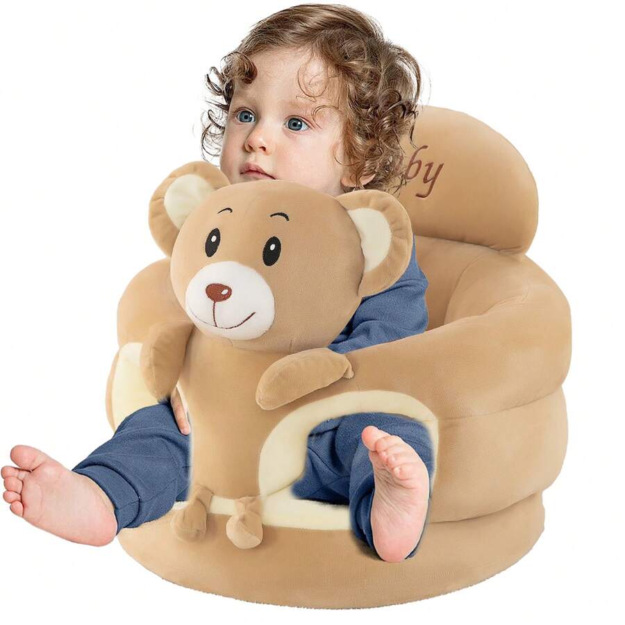 Baby Seat For 3-12 Months-Infant Sitting Support Chair With Cute Bear & Elephant Design, Soft Baby Sofa Floor Seat For Learning To Sit, Baby Shower/ Holiday/ Birthday Gift - Màu Khaki - Xem 1