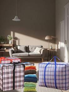 1个学生搬家袋，防水分类袋，加厚行李袋，搬家打包袋，加厚防水，大容量行李收纳袋，结实编织袋，装饰收纳袋，节日装饰收纳盒，适用于搬家、衣物和家居用品，颜色随机 - 彩色 - 查看 3