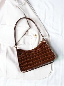 Fashionable Minimalist One Shoulder Underarm Baguette Bag For Daily Use - Brown - View 1