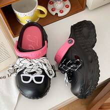 夏季百搭爆款洞洞鞋 女式厚底户外沙滩度假休闲一脚蹬凉鞋 - 黑色 - 查看 3