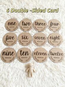 6/12 件套月度里程碑卡，双面拍照道具，用于记录宝宝成长，1-12 个月，木制卡片，新生儿出生纪念卡，装饰摆件，创意木制工艺品，Hello World 新生儿纪念品，婴儿记录里程碑 - 杏色 - 查看 15