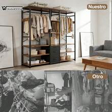 Closet Multifuncional,Armario de Ropa Industrial - Ideal para Dormitorio o Boutique - Marrón - Ver 8