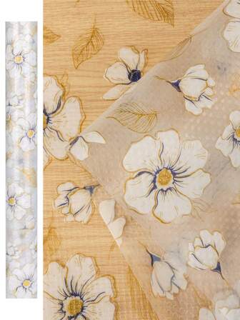 1 Roll Begonia Flower Pattern Heat Transfer Waterproof Mat, Anti-Slip Cabinet Liner, Suitable For Kitchen Cabinets, Shelves, Desks, Storage Racks