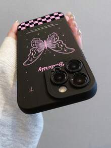 Butterfly 1pc Plaid Bow Pattern, Black Pupil Shockproof TPU Material Phone Case, Suitable As Holiday Gift, Compatible With Apple IPhone XS/XS Max/XR/11/12/13/14/15/16/17 Pro/Pro Max/14/15/16 Plus, Samsung, Xiaomi Redmi, OPPO, VIVO Protective Cover, Unisex - Multicolor - View 3