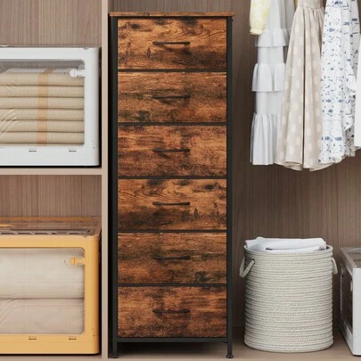 Somdot チェスト タンス 収納 棚 引き出し 洋服タンス 幅40 奥行30 高さ115 布製 おしゃれ たんす 衣類収納 リビング 脱衣所 寝室 転倒防止 一人暮らし 6段 ビンテージ