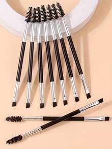 6/3/1pc New Double-Ended Eyebrow Brush, Double-Ended Makeup Brush, Eye Eyebrow Brush, Angled Eyebrow Brush, Eyelash Brush, Eyebrow Brush, Eye Makeup Brush. - Black - View 5