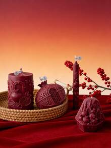 Burgundy Pomegranate Relief Candle, Handmade Soy Wax, Vintage Aesthetic Home Decoration, Romantic Wedding Gift - Burgundy - View 7