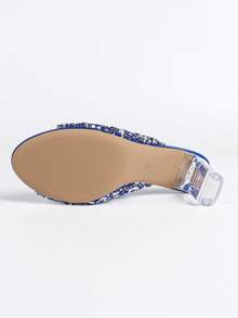 Luxury Elegant Crystal High Heel Shoes, Transparent Crystal High Heels, Full Crystal Embellished Upper, Chunky Heel, Comfortable, Glamorous, Sparkling Crystals, Suitable For Parties, Gatherings, Galas, Shopping, Various Occasions And Festivals, Showcasing Graceful Elegance, Fashionable And Versatile High Heel Shoes, Sparkling Crystal Decorated High Heel Sandals - Royal Blue - View 10