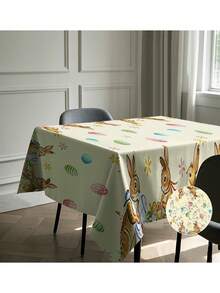 1pc Easter Bunny PE Tablecloth, Easter Eggs Bunny Tablecloth, Dining Table Decor, Home Easter Decoration, Easter Party Gift, Happy Easter Party Supplies, Easter Party Decoration - Gold - View 5