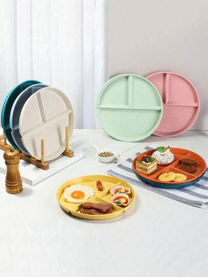 10pcs/5pcs/1pc Set Round Divided Plate Microwave Food Plates Fruit Salad Serving Tray Kitchen ,Festive, Wedding, Birthday Party Dinnerware; Family Gathering Buffet Platter,Party Supplies