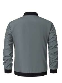 Outdoor Sports Casual Stand Collar Baseball Jacket Solid Color Zipper Jacket - Light Grey - View 4
