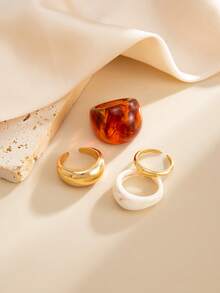 4件套波西米亚几何弧形树脂戒指套装，奢华休闲派对日常婚礼假日百搭魅力珠宝戒指，女士礼物 - 戒指 - 查看 6