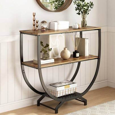 Mesa de Consola con Estantes de Almacenamiento de 3 Niveles, Mesa de Pasillo para Sala, Recibidor Entrada Casa, Soporte de TV, Barra de Café Recibidor de Entrada, Marrón