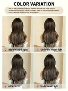 NICKY WALL 22 Inch Medium To Long Straight Brown Highlights Wig With Curtain Bangs, Layered, Natural Looking, Heat Resistant, Suitable For Women's Daily Wear And Parties, Beginner-Friendly - Brown Highlight - View 8