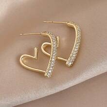 1 Pair Of Gold Heart Earrings, Perfect For Wearing At Parties, Weddings, Work Settings, And In Daily Life; An Ideal Gift Choice For Fashionable Girls And Women - Vàng - Xem 6