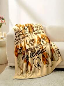 Cavalier King Charles Spaniel Themed Polyester Blanket, Soft Rectangular Dog Print Throw Blanket For Bedding And Home Decor - Ideal Gift For Cavalier King Charles Spaniel Lovers - Multicolor - View 4