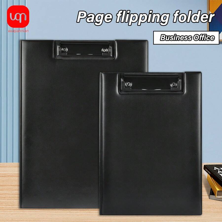 WUQIANNIAN WQN 1个装 A4/A5 文件夹夹 商务会议夹 皮革黑色翻盖文件夹夹 皮革夹 舒适手感 强力夹 - 彩色 - 查看 1