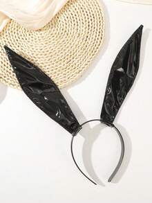 1pc Valentine's Day Rabbit Ear Headband, Chic Faux Leather Headpiece, Sexy Bunny Girl Cosplay Photo Prop, Women Hair Accessory, Hair Band, Hair Hoop - Black - View 6