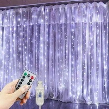 1 pieza Luces de cadena LED para cortina de ventana, 8 modos, alimentado por USB, adecuado para el Día de San Valentín, boda, vacaciones, dormitorio, fiesta de cumpleaños, decoración de Eid (control remoto no incluido) - Luz de cortina USB - Ver 10