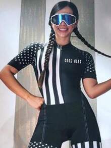 Striped & Polka Dot Print Cycling Jersey, Suitable For Running, Training And Biking - Multicolor - View 3