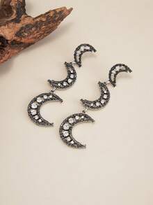 2pcs/Set Bohemian Geometric Rhinestone Hollow Crescent Moon Earrings, Elegant Luxurious Everyday Casual, Party, Date, Women's Holiday Versatile Charming Earring Gift - Earring - View 7