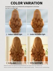 7JHH WIGS Loose Long Wavy Caramel Brown Wig With Bangs 26 Inch Copper Brown Hair Synthetic Curly Wave Wig Full Machine High Density Synthetic Heat Resistant Wigs For Women Daily Wear, Music Festival Cosplay Use - Linen Brown - View 9