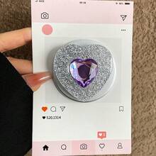 Rhinestone & Crystal Heart Shaped Minimalist Magsafe Magnetic Phone Holder, Extendable & Foldable, Strong Suction Cup, For Women - Multicolor - View 9