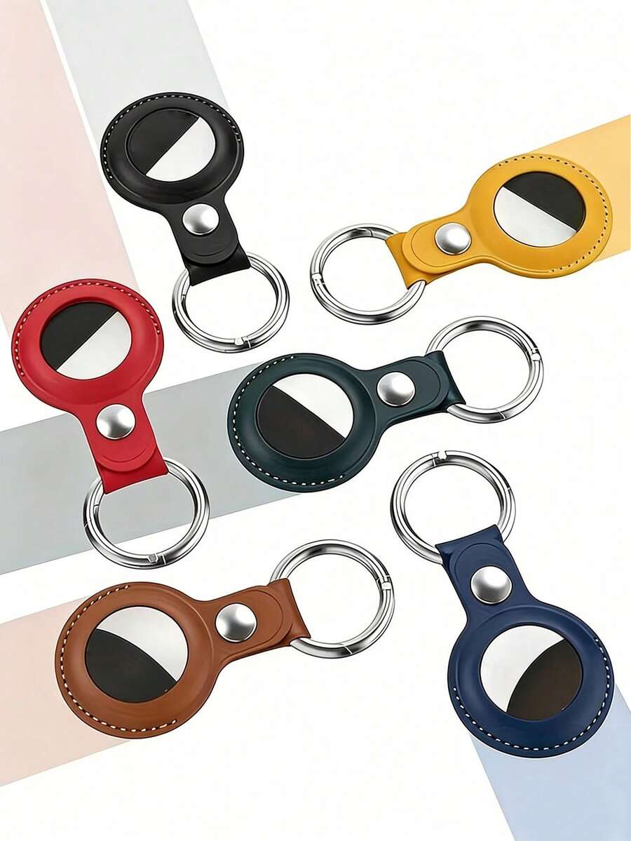 1pc Premium Synthetic Leather AirTag Card Holder With Keychain, Scratch-Resistant AirTag Protective Case, AirTag Keychain Holder, Tag Chain, AirTag GPS Item Finder Tracker - Multicolor - View 1